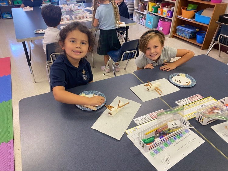 We have been learning about insects. Today, we made an edible insect. We remembered that insects have three body parts and six legs. It was both fun and delicious!