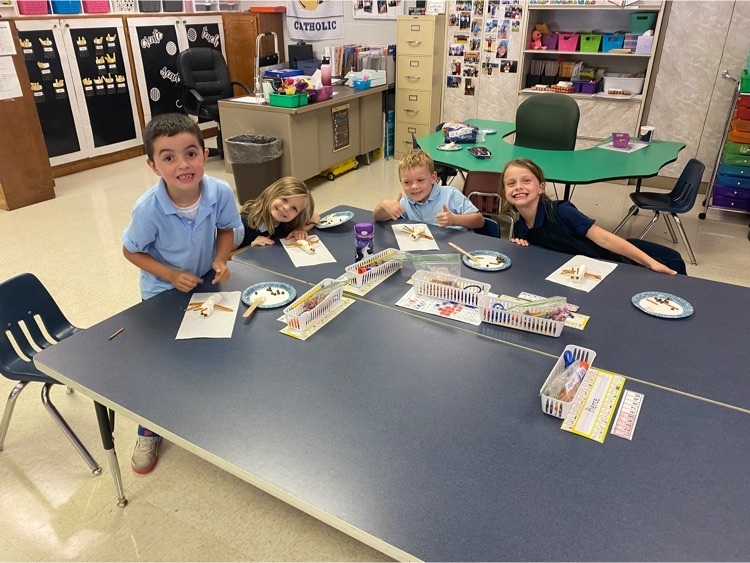 We have been learning about insects. Today, we made an edible insect. We remembered that insects have three body parts and six legs. It was both fun and delicious!